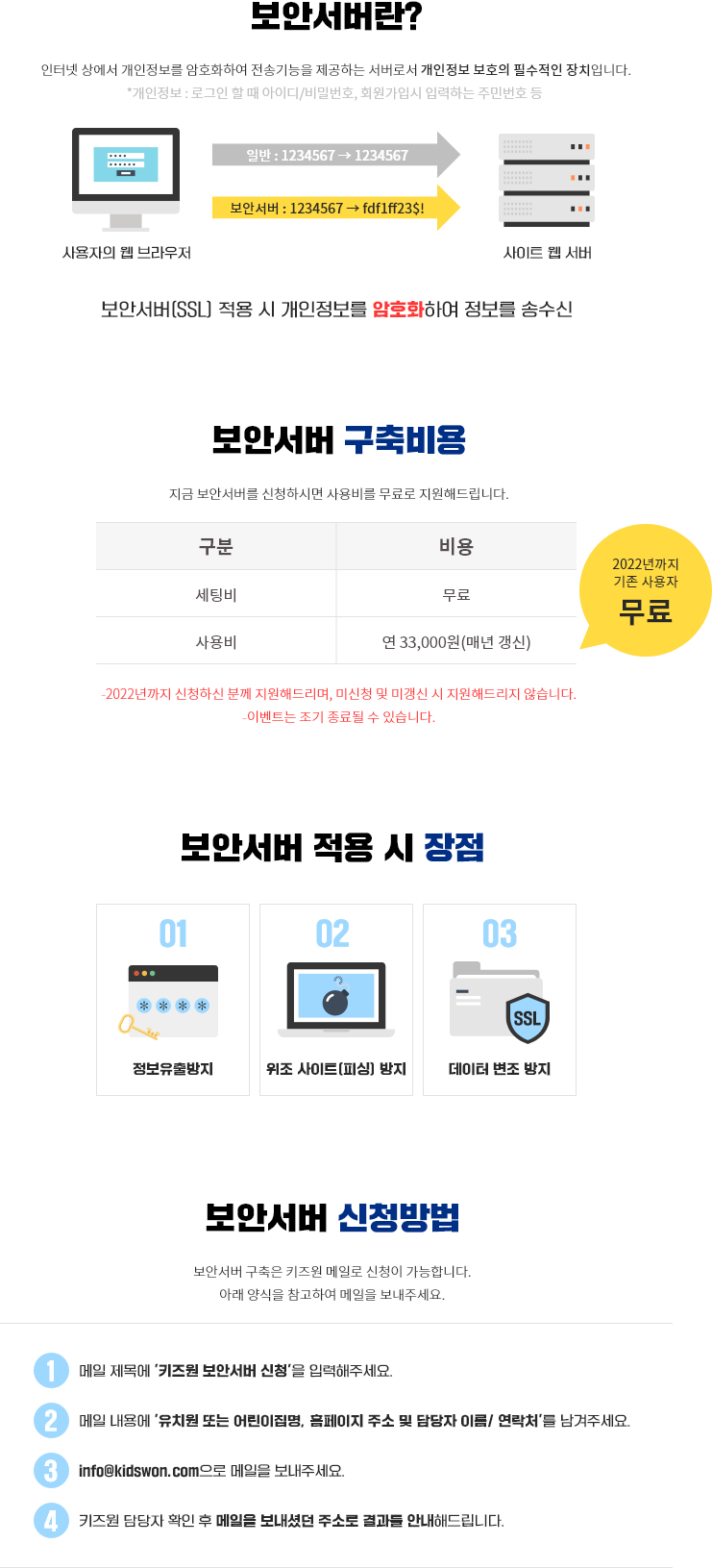 키즈원 보안서버SSL 안내